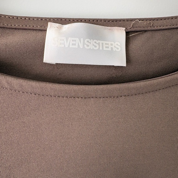 Seven Sisters Taupe Ruched Long Sleeve Midi Dress – Size S (Stretchy) - Picture 4 of 8